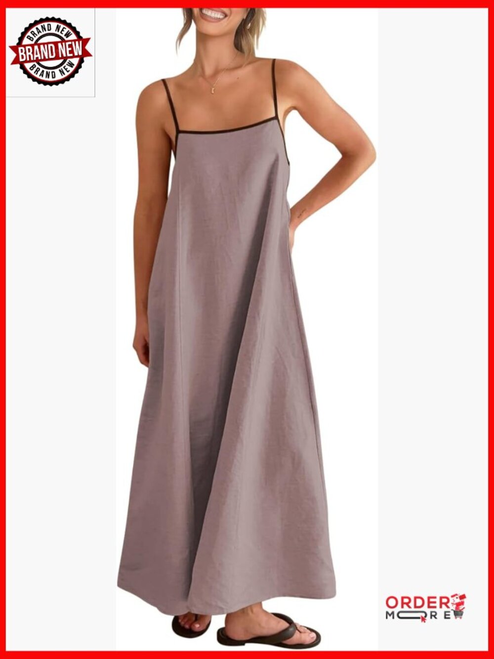 Linen Maxi Dress Contrast Spaghetti Strap Backless Casual Party Beach